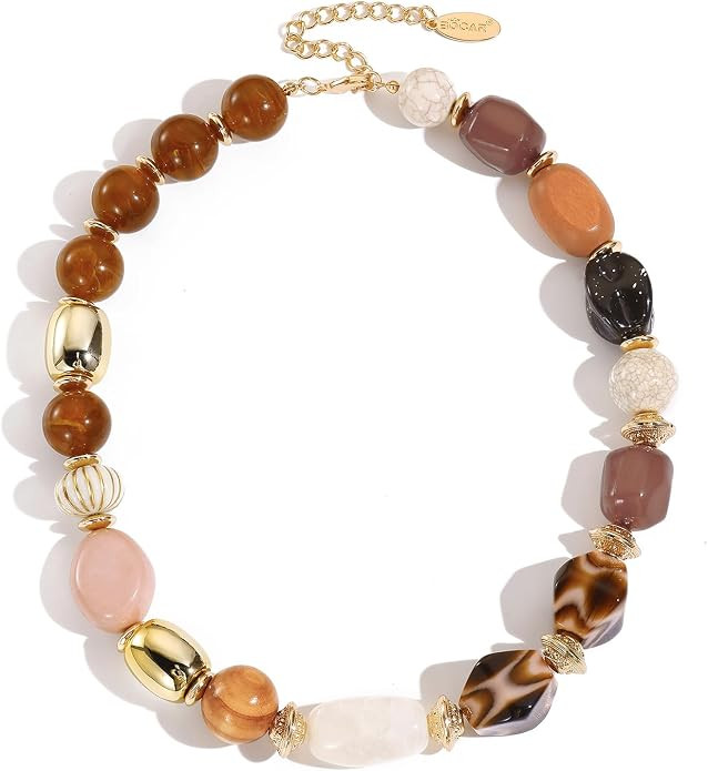 Bocar Bohemian Style Chunky Beaded Strand Necklace Handmade Fashion Acrylic Collar Jewelry for Wo... | Amazon (US)