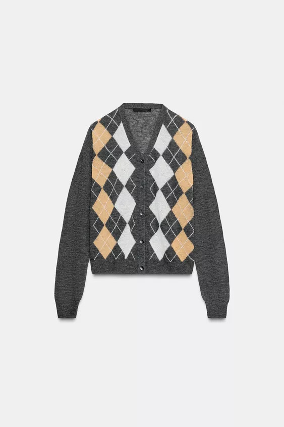ARGYLE KNIT CARDIGAN | Zara Canada