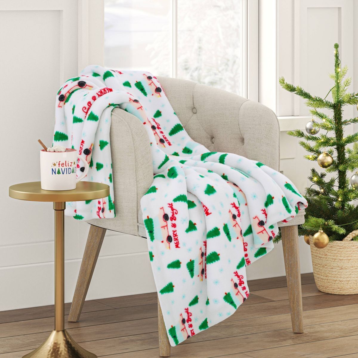 Merry and Bright Car Plush Christmas Throw Blanket White - Wondershop™ | Target
