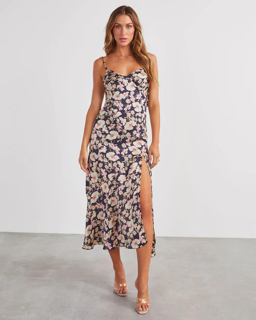 Simply Blooming Satin Slip Midi Dress | VICI