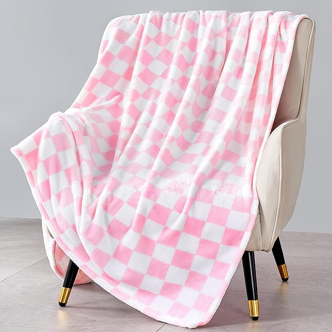 Pink Checkered Blanket, Ultra Soft Fleece Checkered Throw Blanket for Couch Bed and Travel, Luxur... | Amazon (US)