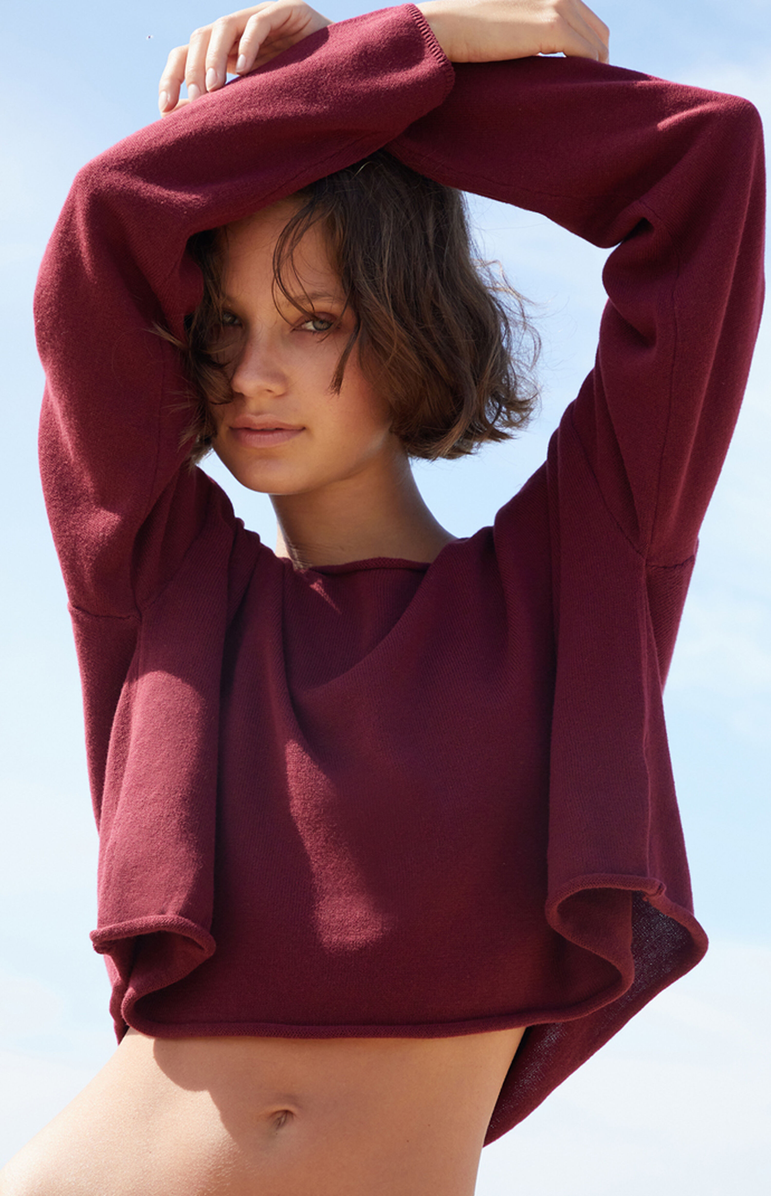 John Galt Burgundy Cameron Cropped Sweater | PacSun