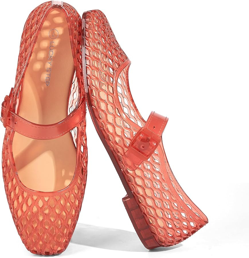 LUCKY STEP Women's Jelly Ballet Flats - Buckle Strap Comfortable Casual Mary Jane Flat - Lightwei... | Amazon (US)