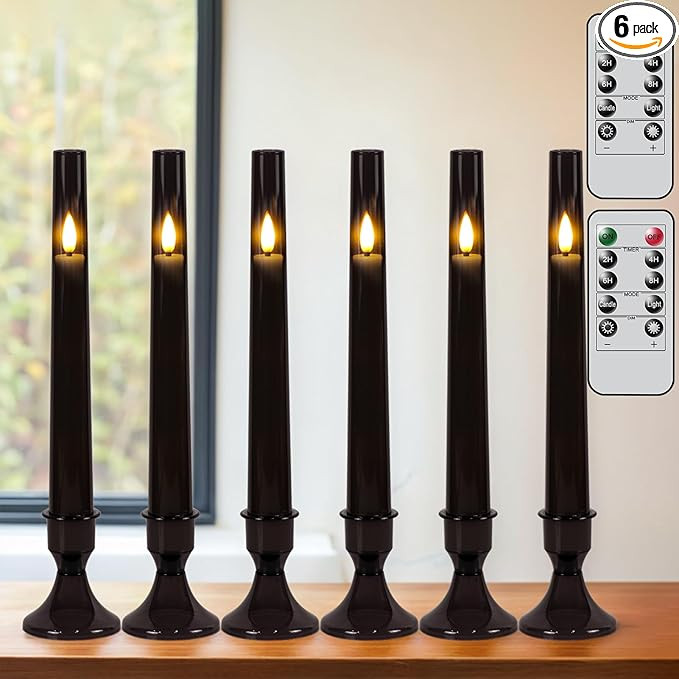 Black Flameless Taper Candles with Remote, Halloween Battery Operated Taper Candles with Base, LE... | Amazon (US)