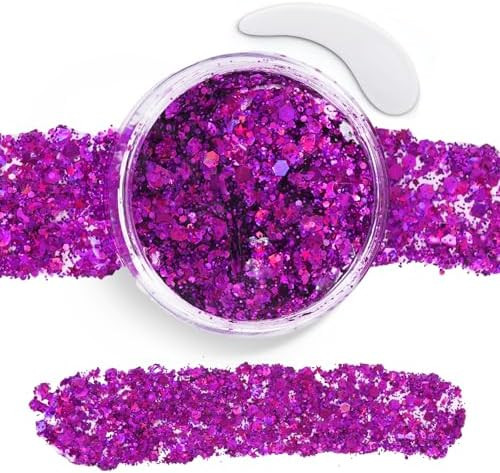 Purple Face Body Glitter Gel,Sparkly Face Glitter for Women,Mermaid Sequins Hair Glitter Makeup... | Amazon (US)
