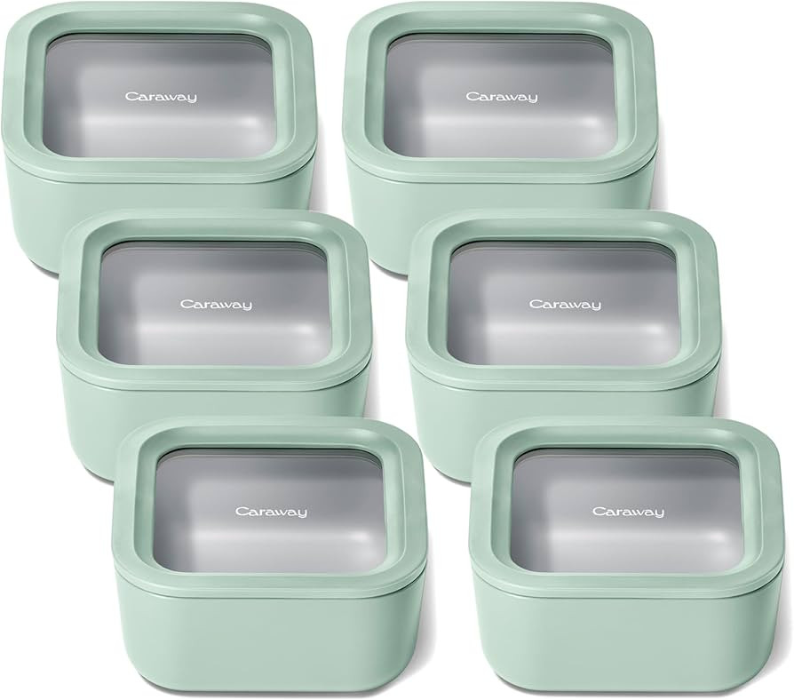 Caraway 6pc Glass Food Storage Set – 4.4 Cup Food Containers (6) - Ceramic Coated - Non Toxic, ... | Amazon (US)