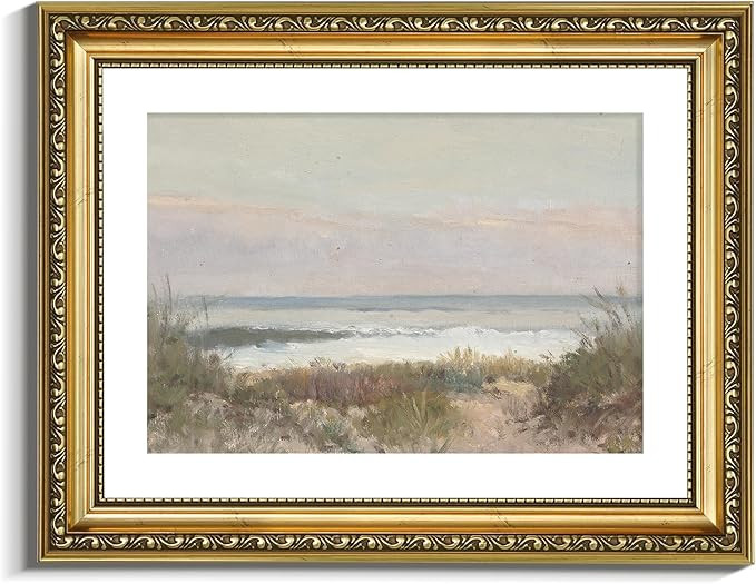 VIYYIEA Gold Framed Wall Art Canvas Print Home Decor Classical Coastal Scenery Bathroom Pictures ... | Amazon (US)