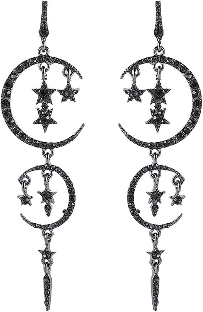 Moon and Star Drop Earrings Exaggerated Fashion Long Drop Dangle Stud Drop Earrings for Women,Bla... | Amazon (US)