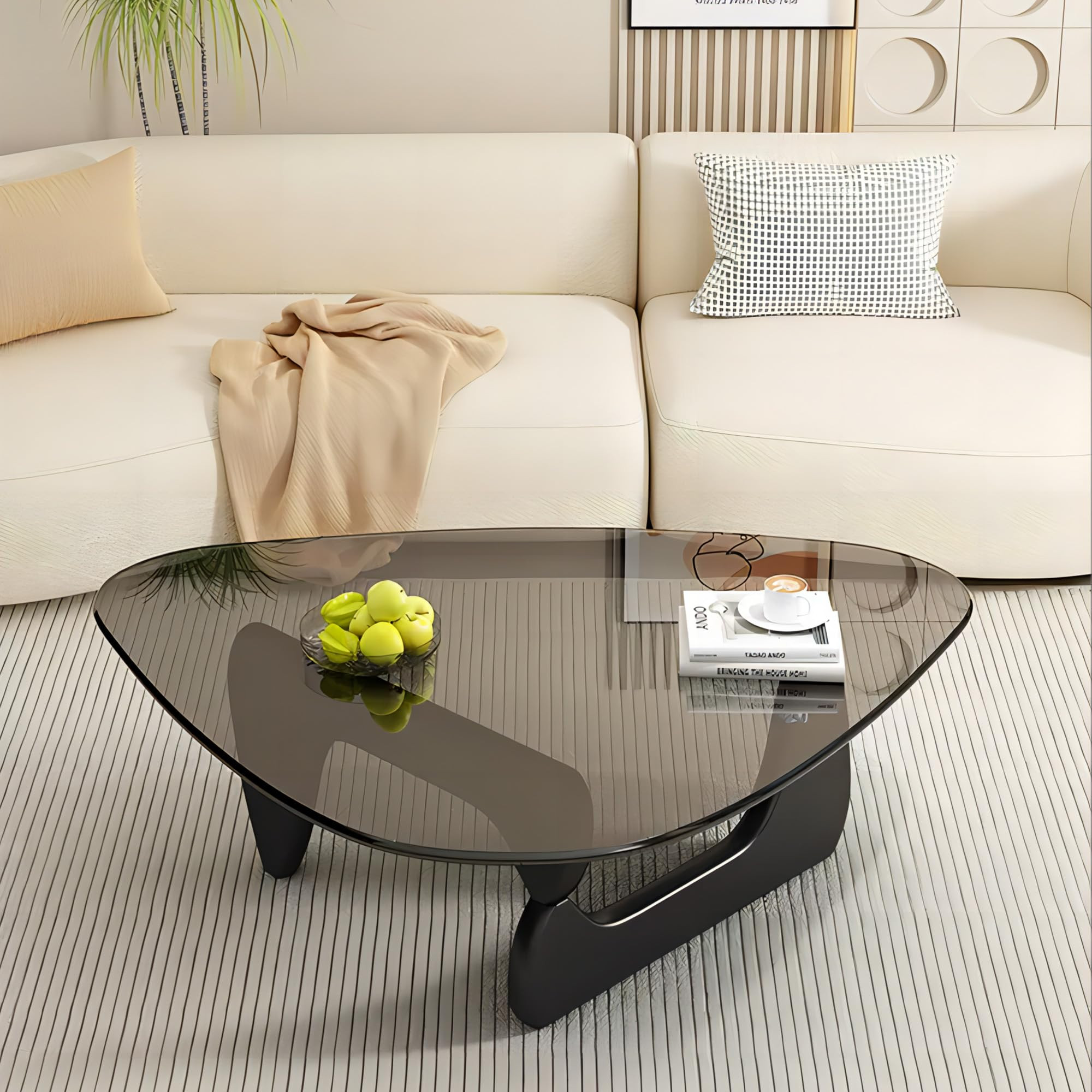 EASYSOUL Modern Glass Coffee Table, 32.68" D x 22.44" W x 15.75" H, Abstract Round Tea Tables for... | Amazon (US)