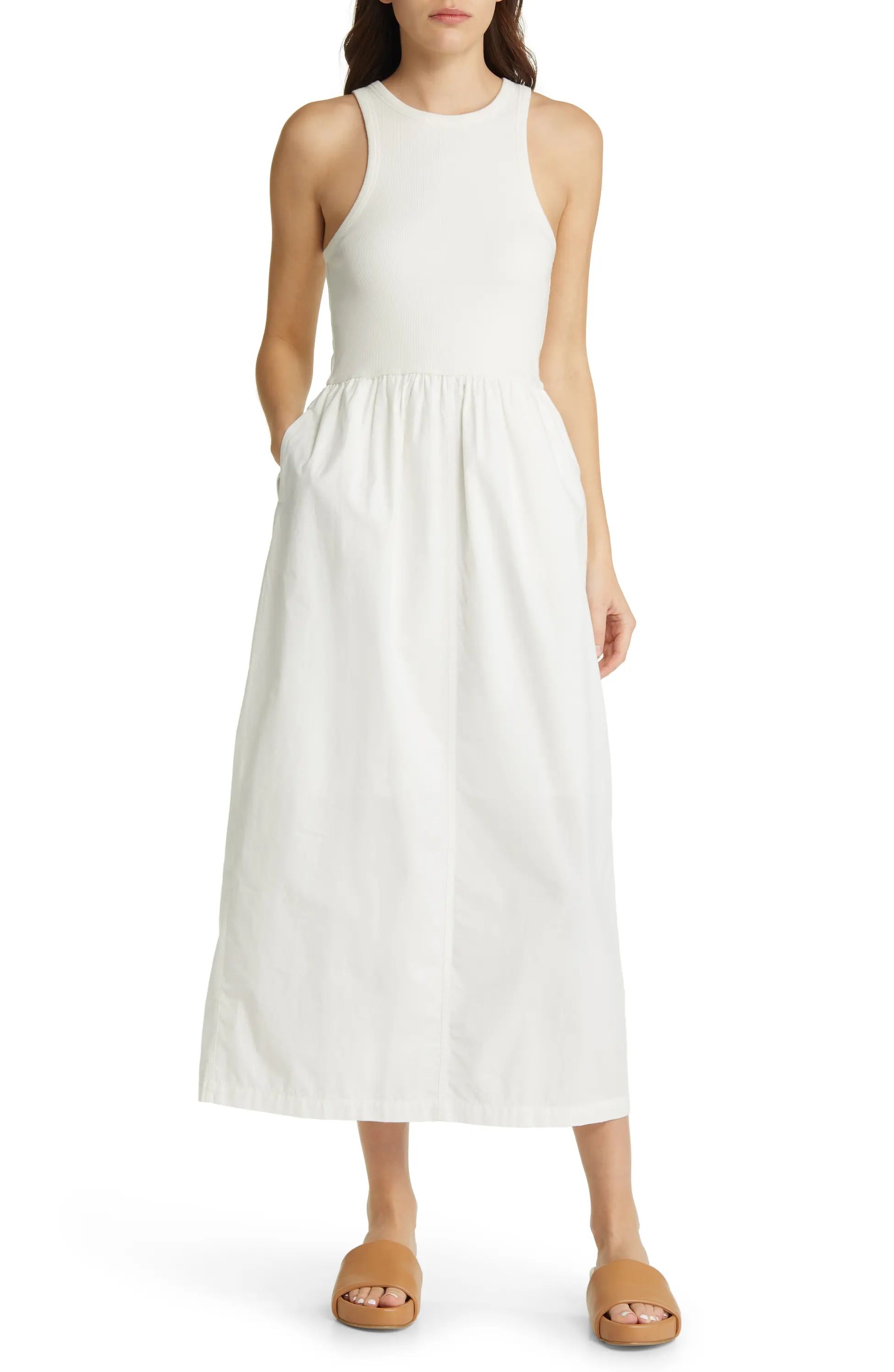 Treasure & Bond Mixed Media Sleeveless Midi Dress | Nordstrom | Nordstrom