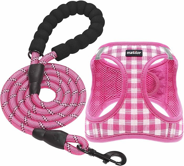 Dog Harness Step-in Breathable Puppy Cat Dog Vest Harnesses for Small Medium Dogs Pink Checkered | Amazon (US)
