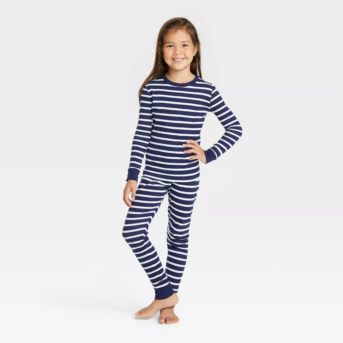 Kids' Striped 100% Cotton Tight Fit Matching Family Pajama Set - Navy | Target