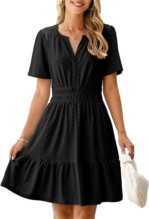 Simplee Womens 2025 Summer Mini Dress Eyelet Short Sleeve Cocktail Short Dresses Cute A Line Sun ... | Amazon (US)