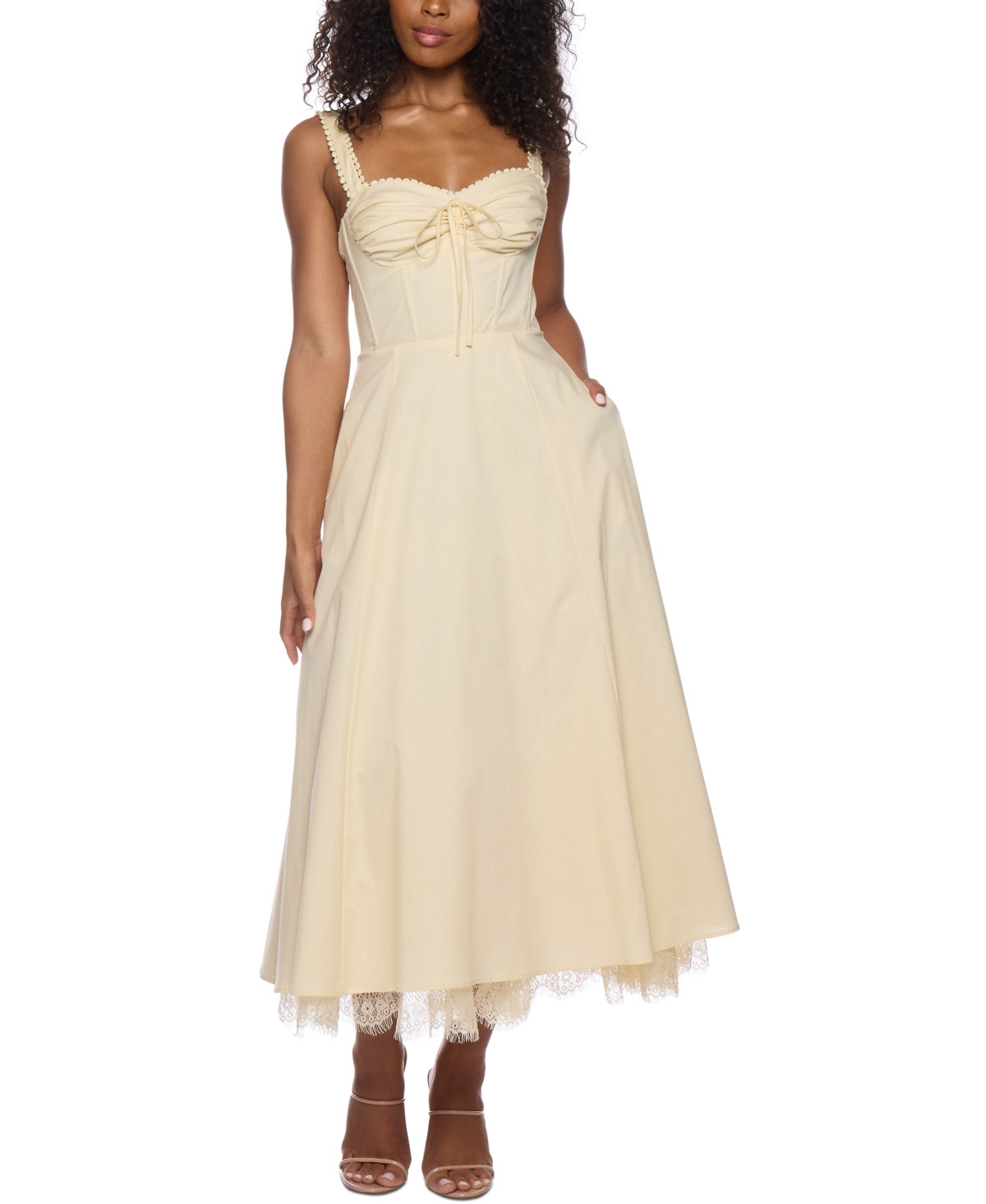 Alex & Sophia Juniors' Ruched-Front Midi Dress - Vanilla | Macy's