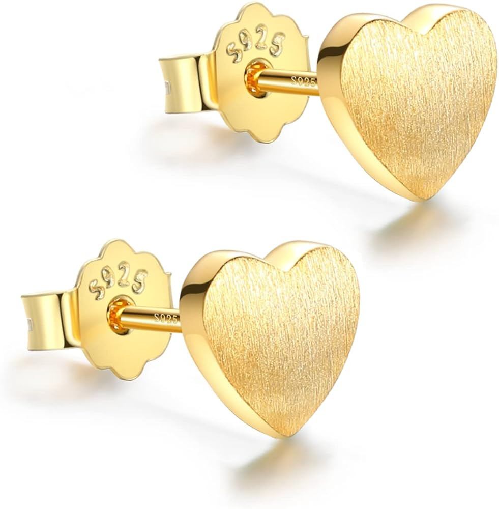 18K Gold Plated Sterling Silver Heart Stud Earrings for Women, Heart Earrings Hypoallergenic Jewe... | Amazon (US)