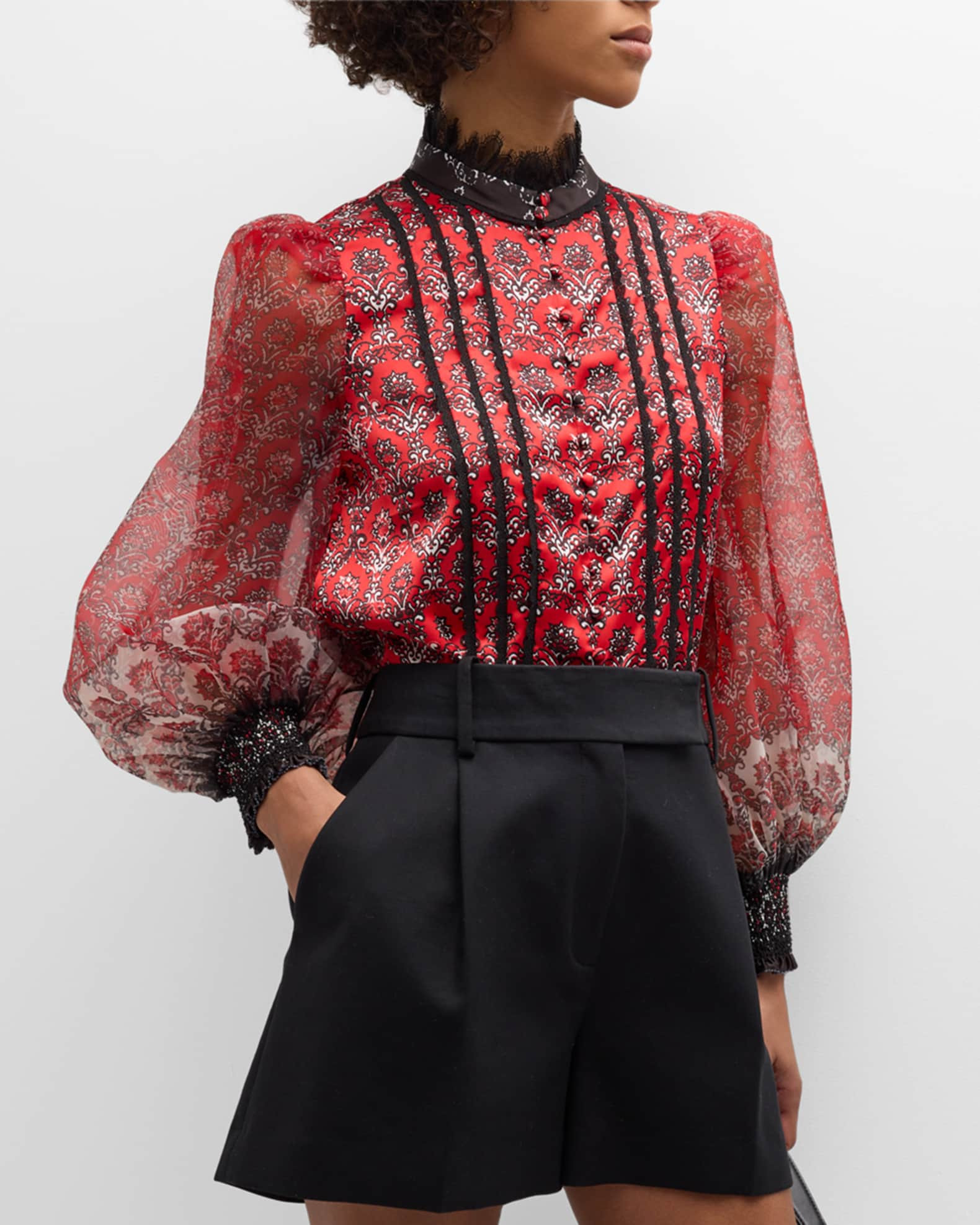 Bettina Boho Medallion Printed Blouson-Sleeve Top | Neiman Marcus