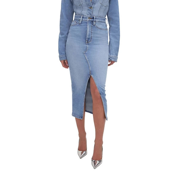 Women's GOOD AMERICAN Denim Slit Skirt 10 Blue598 | Scheels