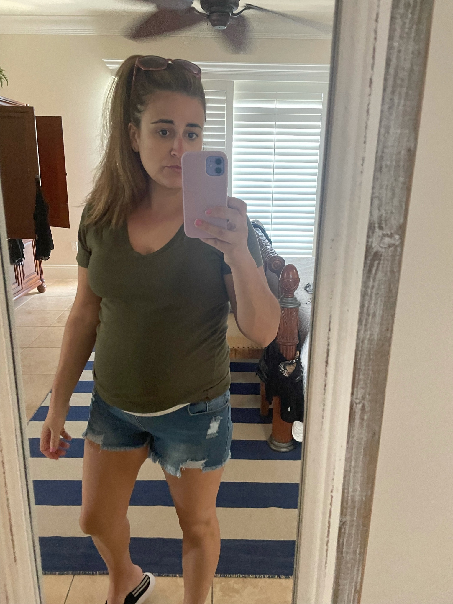 I live in dresses in the nice weather pregnant to happy to have found these Jean maternity shorts! They don't go high up but support the back and under the belly . Wearing a medium!

#LTKstyletip #LTKFind #LTKbump