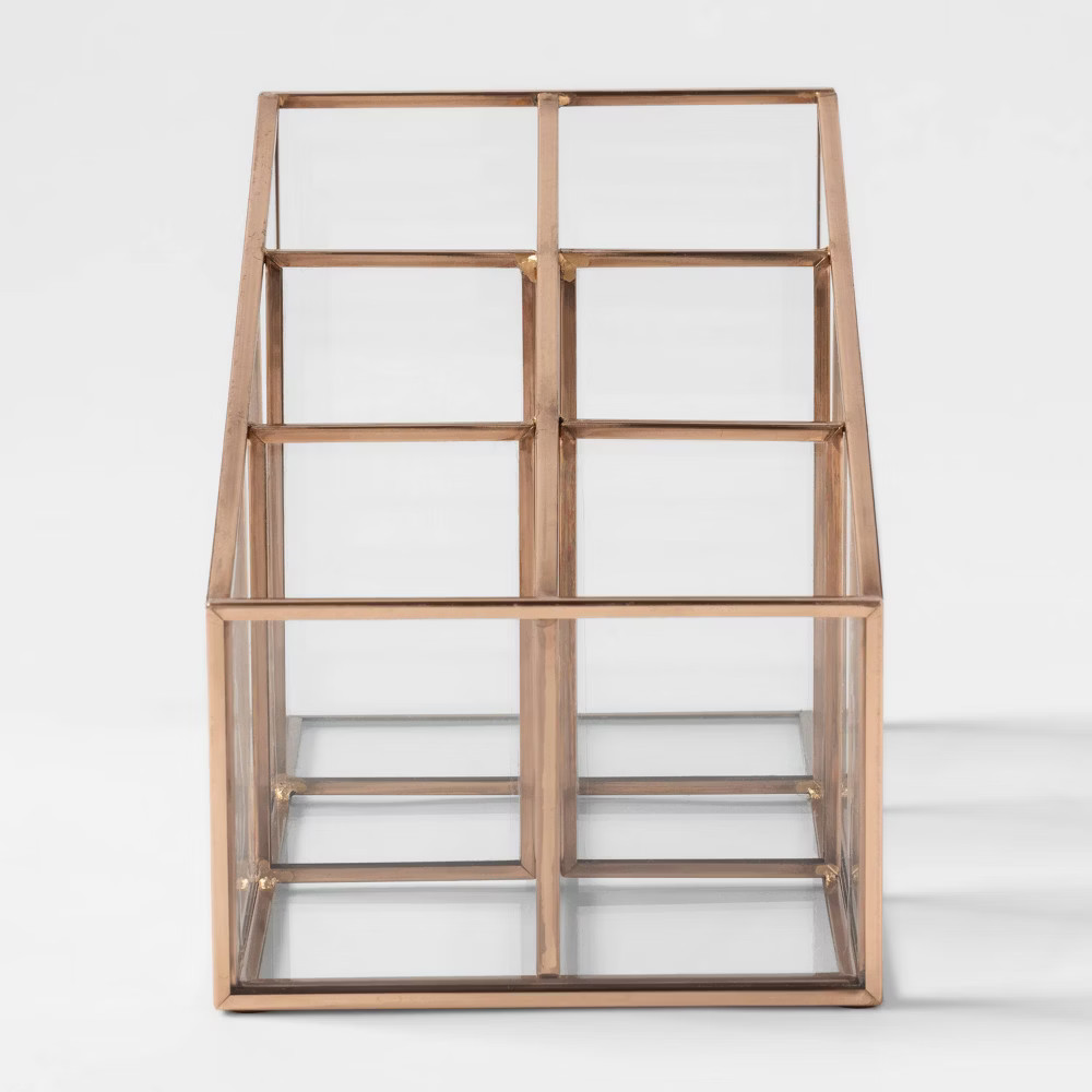 6 Compartment Glass & Metal Vanity Tray Copper - Threshold | Target