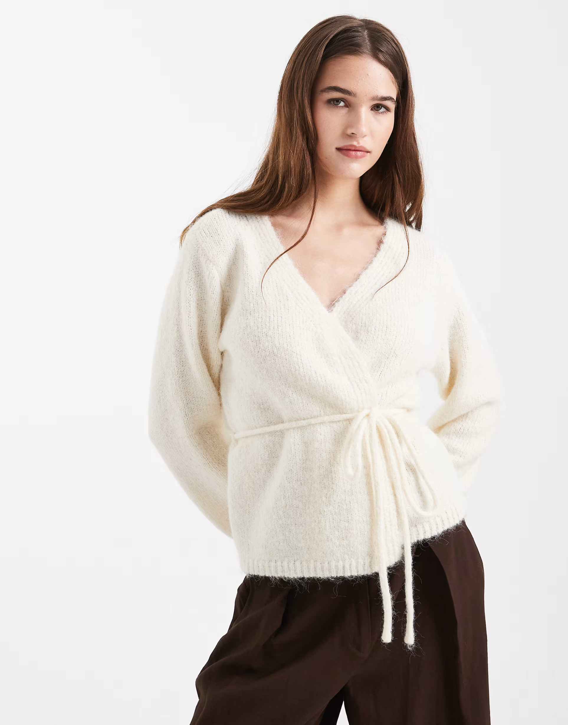 Vero Moda tie waist knit cardigan in heathered cream | ASOS | ASOS (Global)
