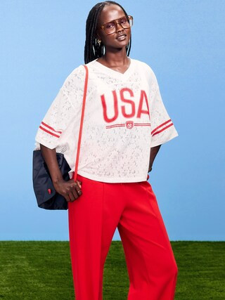 FIFA World Cup 26™ USA Boxy Lace V-Neck T-Shirt for Women | Old Navy (US)