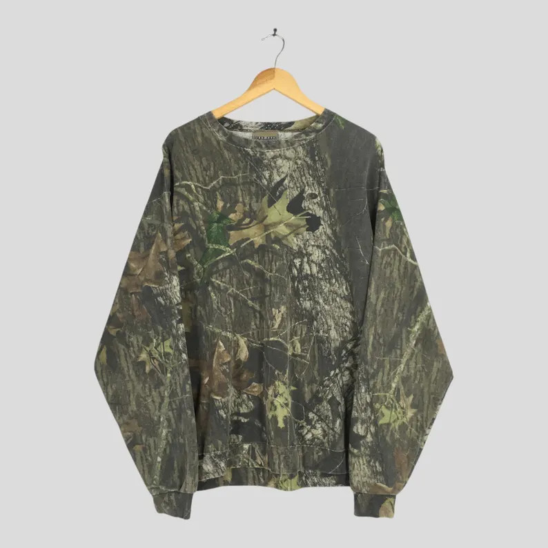 Vintage Jerzees Outdoors Mossy Oak Camo Sweatshirt 2xlarge Camouflage Real Tree Hunting Crewneck ... | Etsy (US)