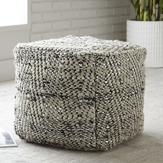 Herringbone Metallic Wool Pouf | West Elm (US)