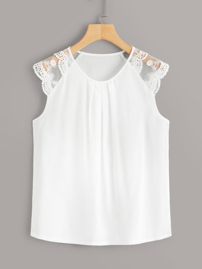 Contrast Lace Solid Blouse | SHEIN