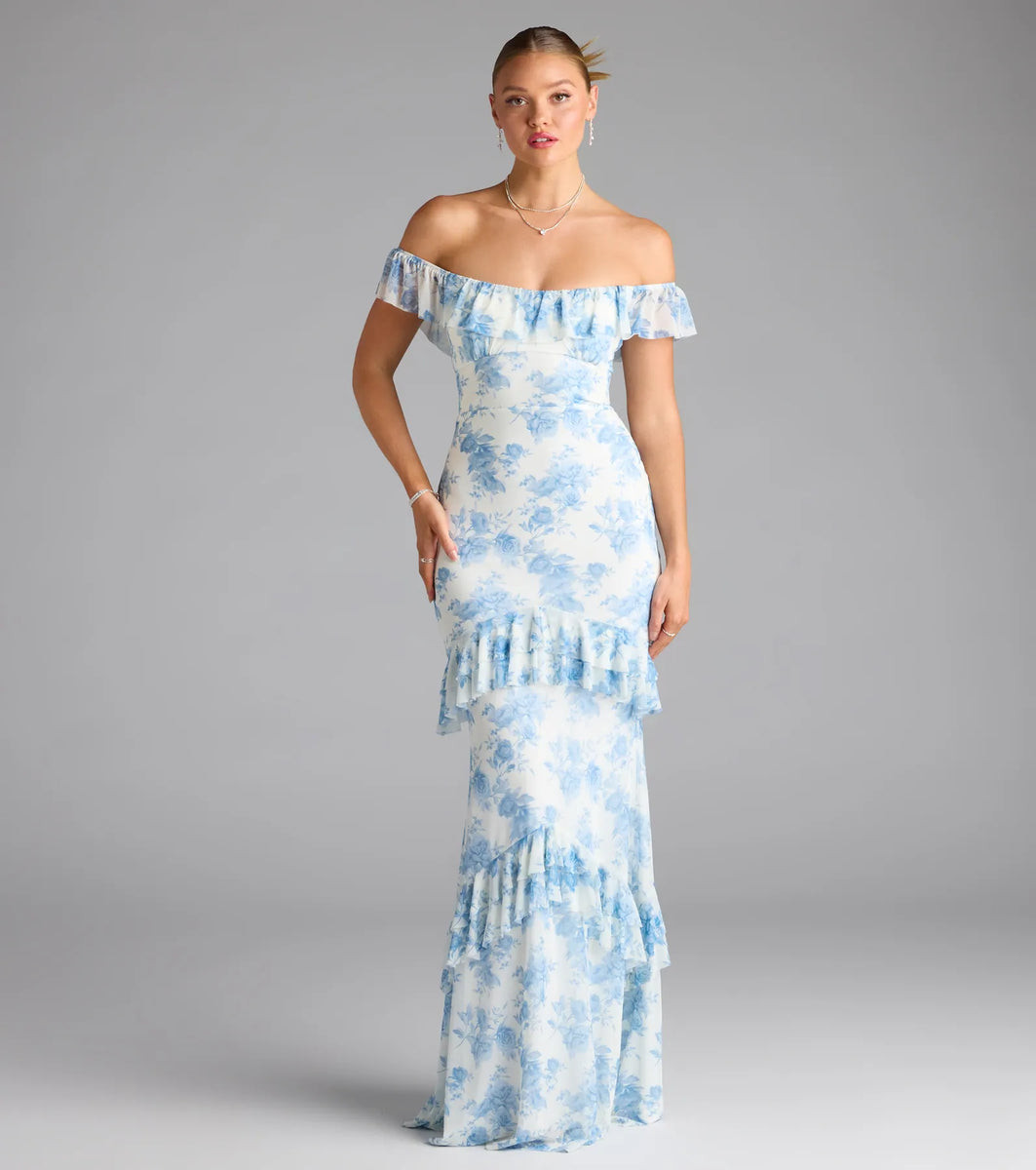 Charmaine Off-The-Shoulder Floral Formal Dress | Windsor Stores