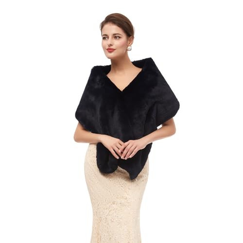Faux Fur Shawl Wraps for Women Winter Scarf for Wedding Stole Shrug Fur Cape 1920s for Bride and Bridesmaids Evening Dresses (Black) | Amazon (US)