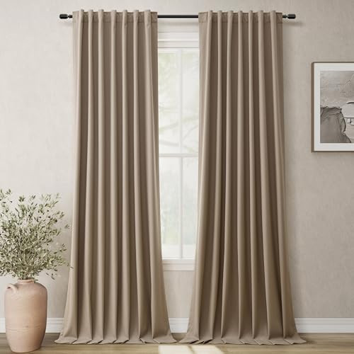 BOODII Light Brown Linen Blackout Curtains for Bedroom 84 Inch Length 2 Panels Set Room Darkening Curtains Black Out Curtain Neutral Thermal Insulated Living Room Nursery Drapes Back Tab 52x84 | Amazon (US)