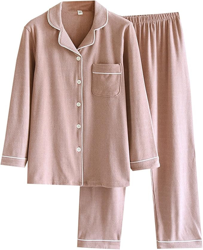 Women Button Down Pajamas Set Sleepwear Long Sleeve Nightwear with Long Pants Soft Loungewear Pjs... | Amazon (US)