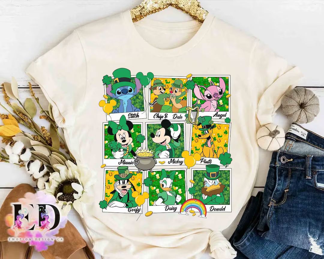 Mickey and Friends Stitch Chip N Dale Take Photos St Patrick's Day T-shirt, Disney Happy Saint Pa... | Etsy (US)