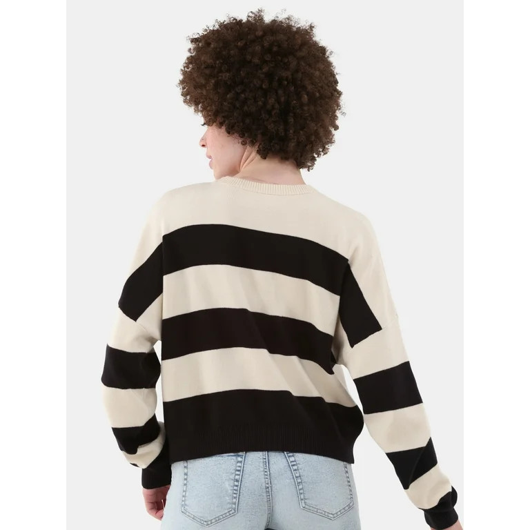 No Boundaries Striped Sweater with Long Sleeves, Midweight, Women’s - Walmart.com | Walmart (US)