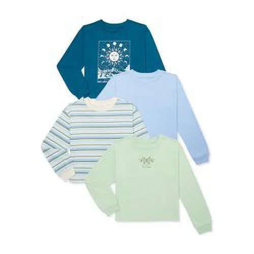 Wonder Nation Girls Striped Graphic Top, 4-Pack, Sizes XS-XXL | Walmart (US)