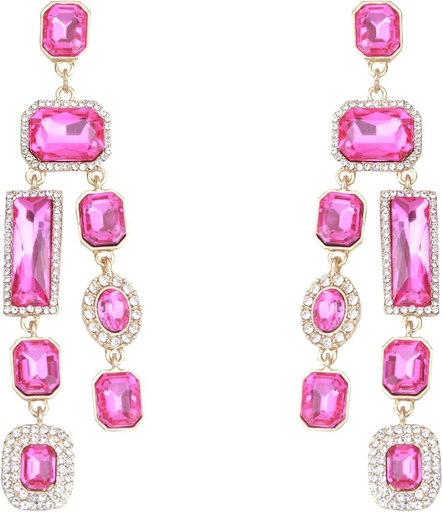 Vintage Rectangle Teardrop Chandelier Earrings, Art Deco Wedding Austrian Crystal Drop Dangle Ear... | Amazon (US)