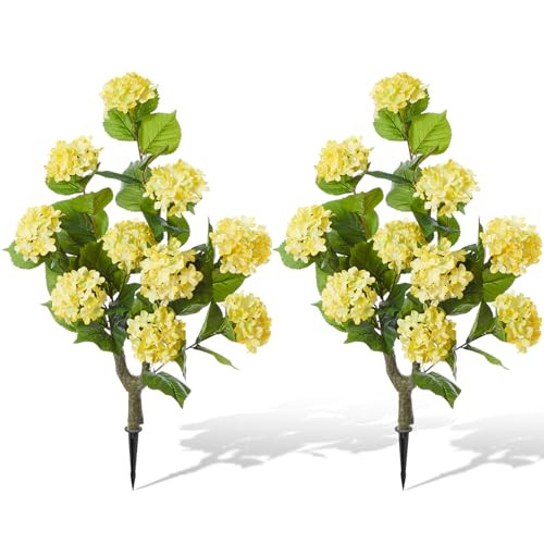 Daifunli 2 Pack 36″ Artificial Hydrangea Trees Real Touch Faux Hydrangea Bushes Plants with Stakes for Wedding Spring Home Office Living Room Housewarming Gift(Light Yellow) | Amazon (US)