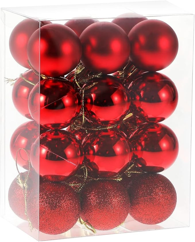 Christmas Balls Ornaments，24pcs 1.5" Pre-Strung Xmas Tree Decorations，Holiday Hanging Balls-3... | Amazon (US)