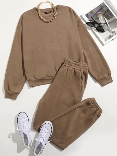 SHEIN Drop Shoulder Pullover & Sweatpants Set | SHEIN
