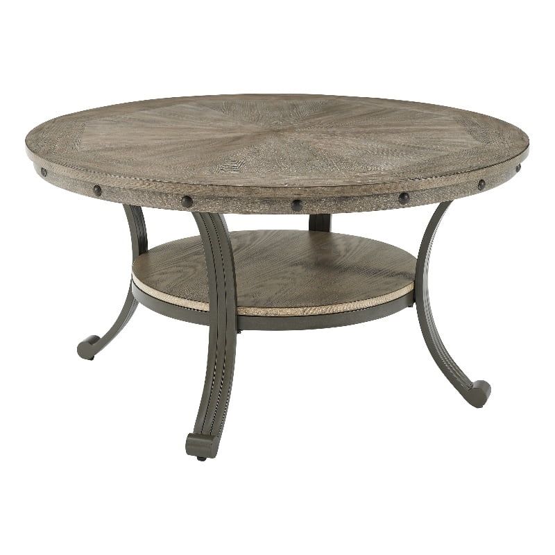 Linon Franklin Metal and Wood Round Coffee Table in Pewter - Walmart.com | Walmart (US)