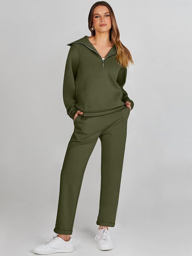 Prinbara Womens 2 Piece Outfits Sweatsuit Set 2023 Trendy Half Zip Sweatshirt and Sweatpant Match... | Amazon (US)