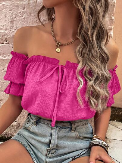 Off The Shoulder Frilled Blouse | SHEIN