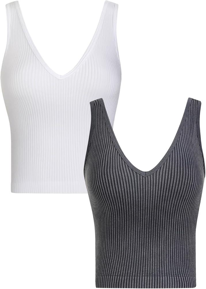 lemonsky Ribbed Tank Tops for Women, V-Neck Seamless Stretchy Camisole Tank Tops | Amazon (US)