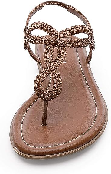 CentroPoint Women's Braided T-strap Thong Slip On Flat Sandals With Elastic Brand Roman Gladiator... | Amazon (US)