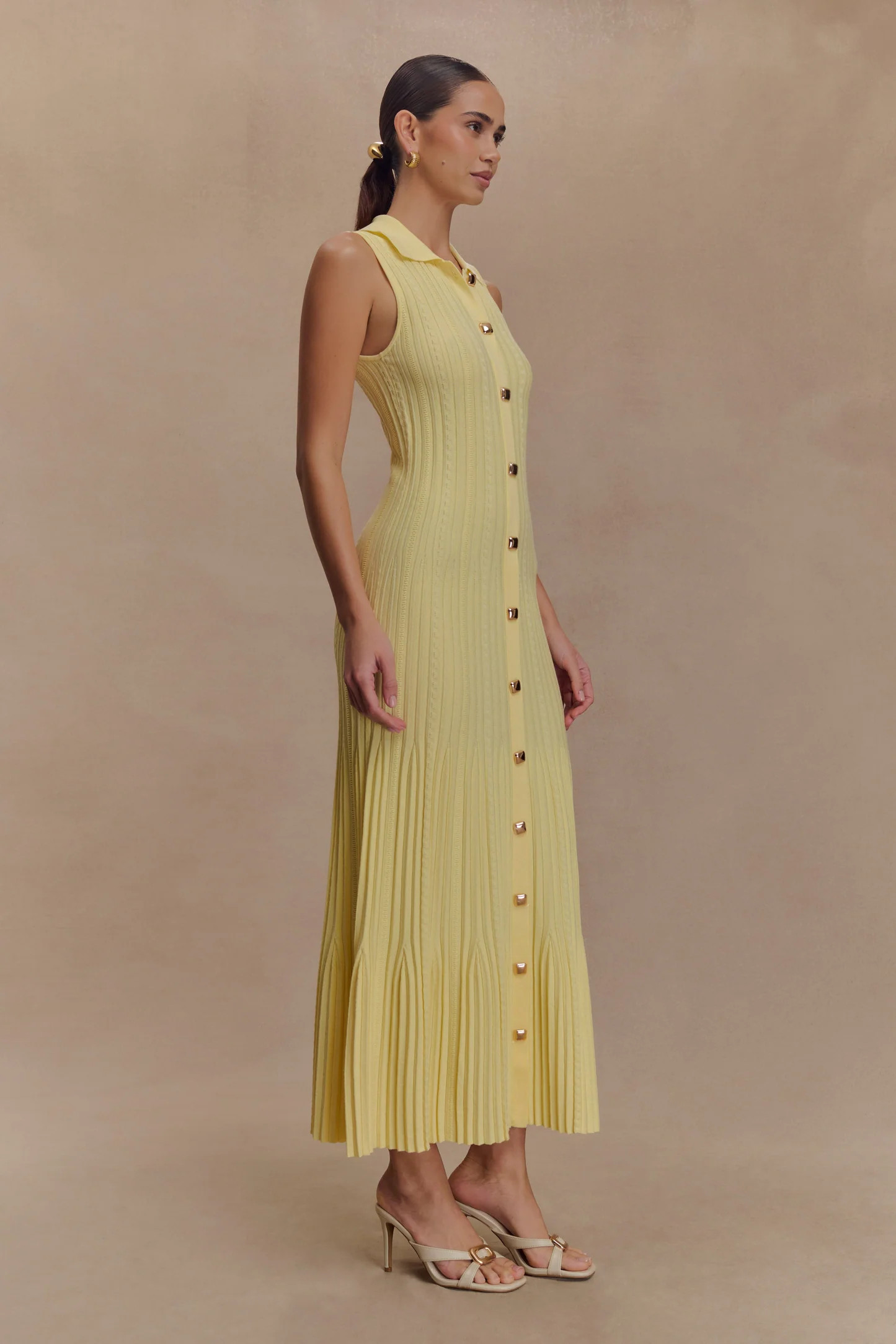 Sleeveless Knit Midi Dress - Lemon | MESHKI US