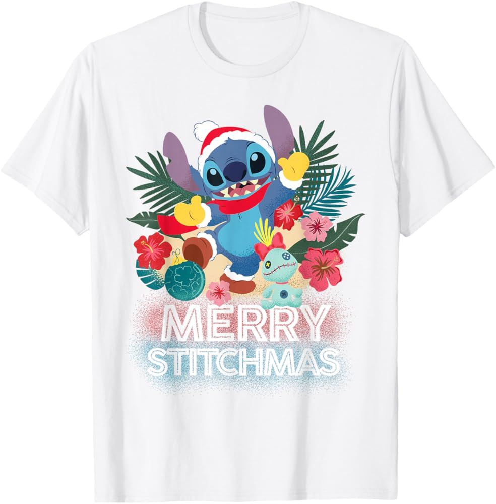 Disney Stitch Christmas Merry Stitchmas Tropical Holiday T-Shirt | Amazon (US)