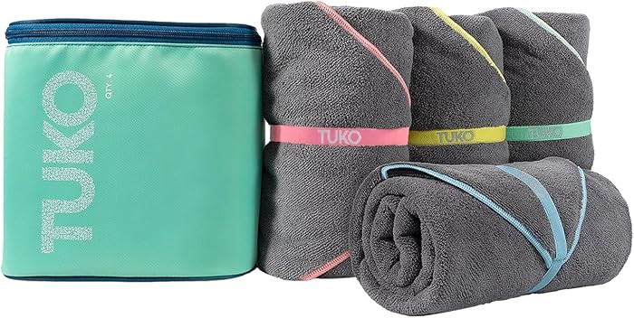 MISSION Tuko Microfiber Beach Towels 4 Pack, Quick Dry Pool Towel Set with Water Resistant Carryi... | Amazon (US)