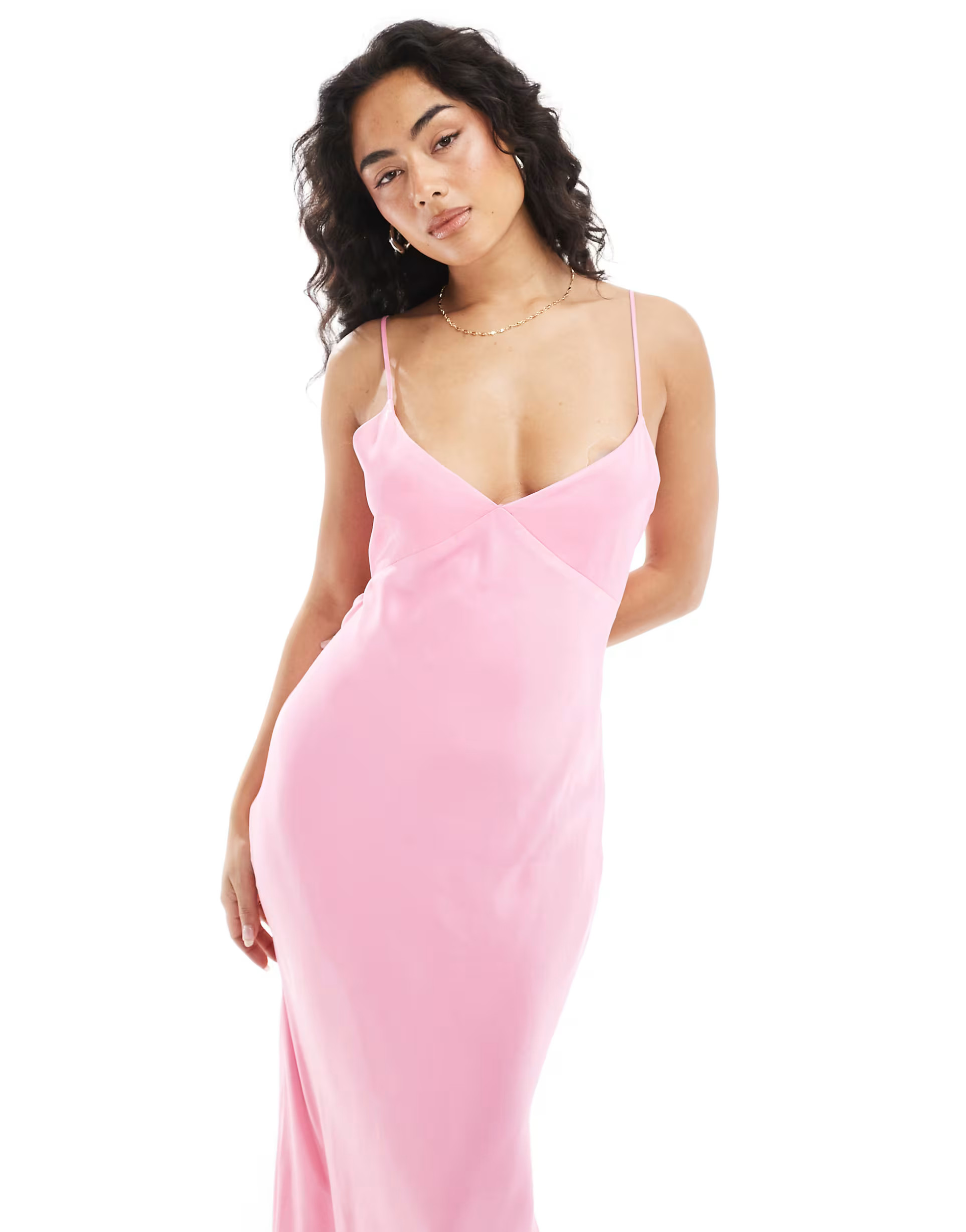 ASOS DESIGN satin tie back maxi dress in pink | ASOS | ASOS (Global)