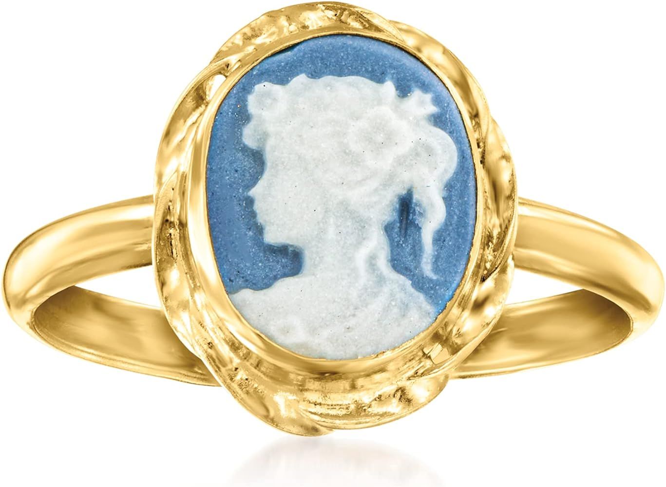 Ross-Simons Italian Blue Porcelain Cameo Ring in 18kt Gold Over Sterling. Size 9 | Amazon (US)