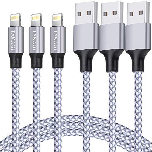 iPhone Charger, TAKAGI Lightning Cable 3PACK 6FT Nylon Braided USB Charging Cable High Speed Data... | Amazon (US)
